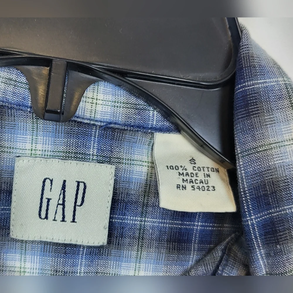 Gap Boys Blue Plaid Long Sleeve Collared Button‎ Down Cotton Shirt S Vintage